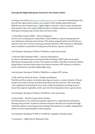 Choosing the Right Hydroponic System for Your Home Garden