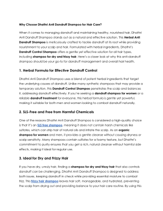 Why Choose Dhathri Anti Dandruff Shampoo for Hair Care