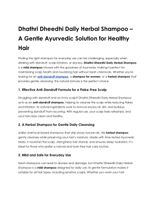 Dhathri Dheedhi Daily Herbal Shampoo – A Gentle Ayurvedic Solution for Healthy Hair