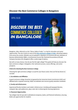 Discover the Best Commerce Colleges in Bangalore