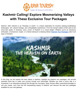 Kashmir Calling! Explore Mesmerizing Valleys with These Exclusive Tour Packages