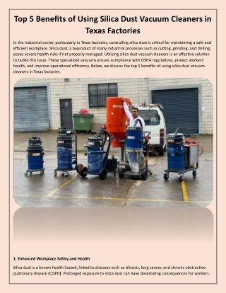 Top 5 Benefits of Using Silica Dust Vacuum Cleaners in Texas Factories