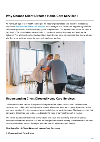 Why Choose Client Directed Home Care Services