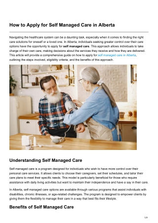 How to Apply for Self Managed Care in Alberta