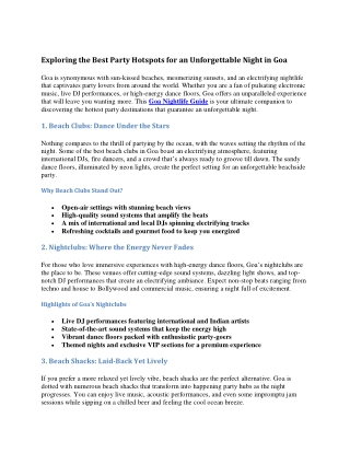 Exploring the Best Party Hotspots for an Unforgettable Night in Goa