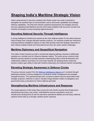 Shaping India’s Maritime Strategic Vision
