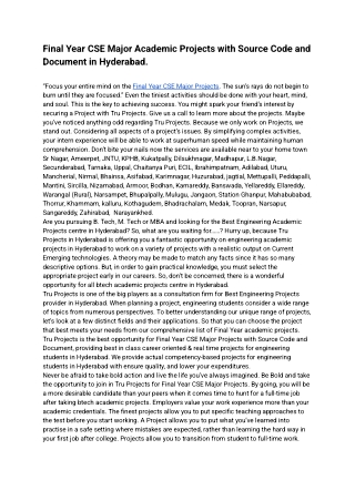 Final Year CSE Major Academic Projects with Source Code and Document in Hyderabad