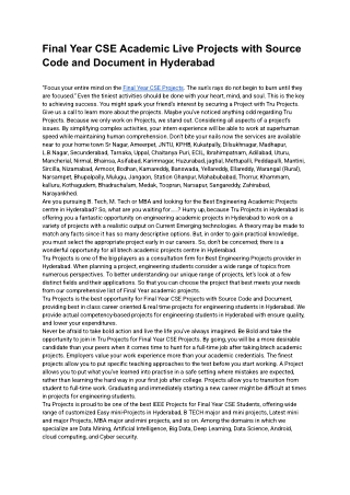 Final Year CSE Academic Live Projects with Source Code and Document in Hyderabad