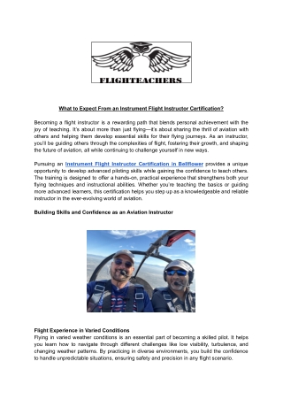 What to Expect From an Instrument Flight Instructor Certification?