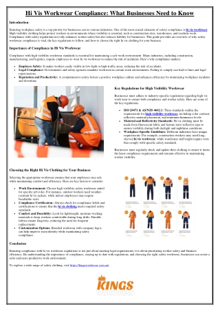 Hi Vis Workwear Compliance What Businesses Need to Know