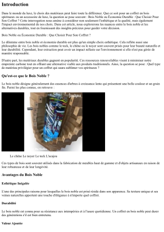 “Bois Noble ou Économie Durable : Que Choisir Pour Son Coffret ?”