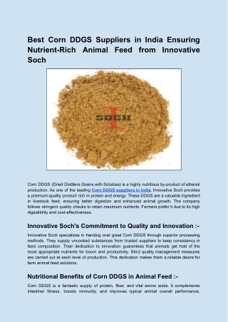 Best Corn DDGS Suppliers in India Ensuring Nutrient-Rich Animal Feed from Innovative Soch
