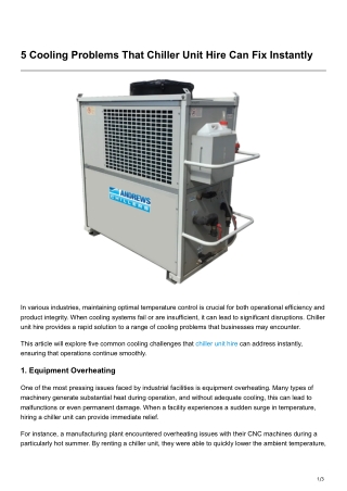 5 Cooling Problems That Chiller Unit Hire Can Fix Instantly