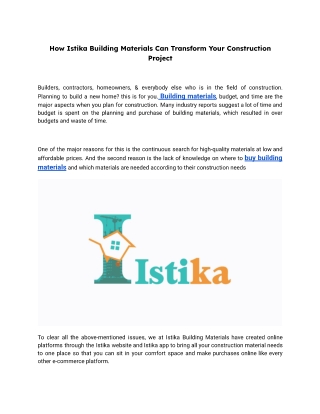 How Istika Building Materials Can Transform Your Construction Project