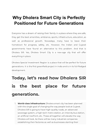 Why Dholera Smart City is Perfectly Positioned for Future Generations