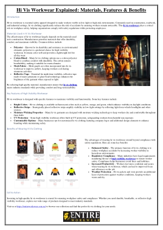 Hi Vis Workwear Explained Materials, Features & Benefits