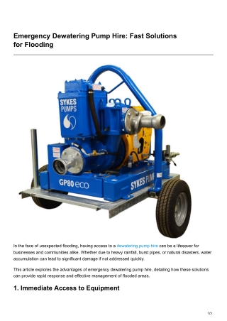 Emergency Dewatering Pump Hire Fast Solutions forFlooding
