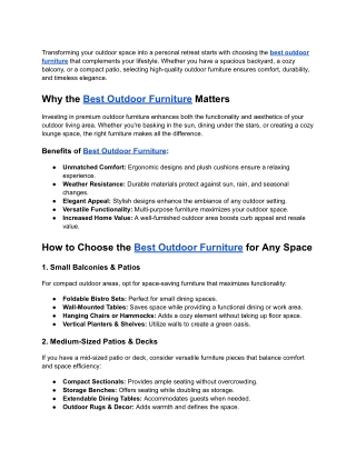 Best Outdoor Furniture Ideas to Transform Your Backyard into a Retreat