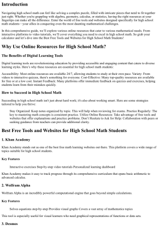 Best Free Tools and Websites for High School Math Students