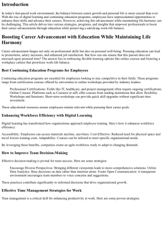 Boosting Career Advancement with Education While Maintaining Life Harmony