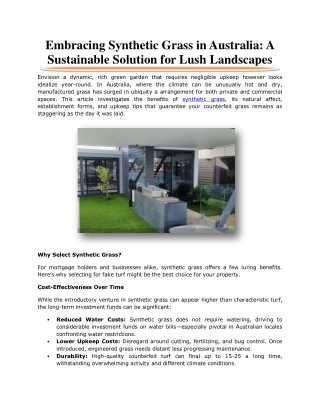 Embracing Synthetic Grass in Australia A Sustainable Solution for Lush Landscapes