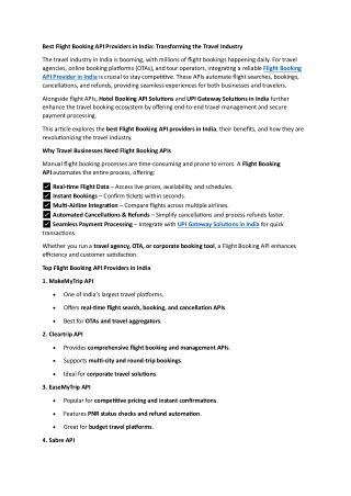 Best Flight Booking API Providers in India: Transforming the Travel Industry