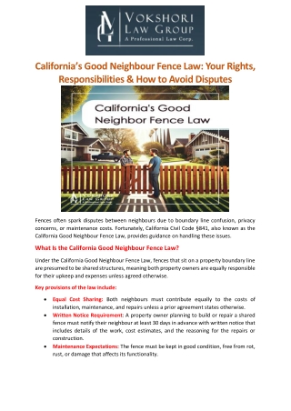 California’s Good Neighbor Fence Law Your Rights, Responsibilities & How to Avoid Disputes