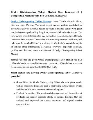 Orally Disintegrating Tablet Market