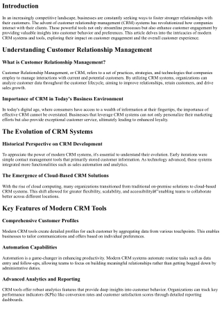 Enhancing Customer Engagement: The Power of Modern CRM Systems and Tools