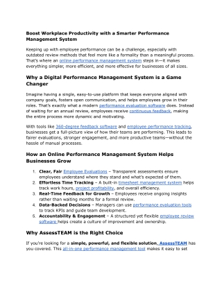 Boost Workplace Productivity with a Smarter Performance Management System - AssessTEAM