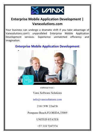 Enterprise Mobile Application Development Vanxsolutions.com