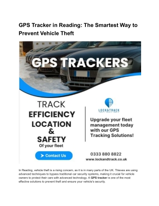 GPS Tracker in Reading: The Smartest Way to Prevent Vehicle Theft