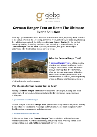 German Hanger Tent on Rent - The Ultimate Event Solution