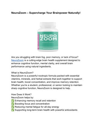 NeuroZoom – Supercharge Your Brainpower Naturally!