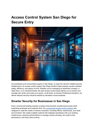 Access Control System San Diego for Secure Entry