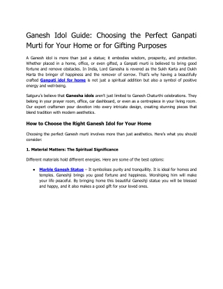 Satguru's-Ganesh Idol Guide_ Choosing the Perfect Ganpati Murti for Your Home or for Gifting Purposes