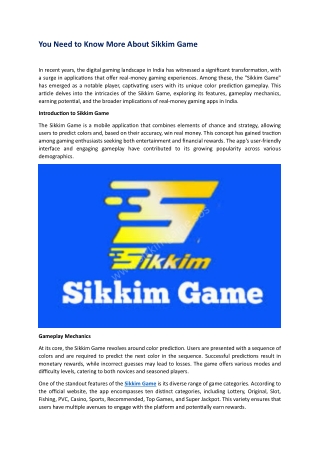 Know More About Sikkim Game