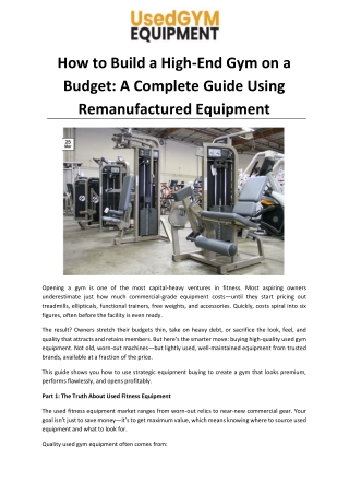 How to Build a High-End Gym on a Budget A Complete Guide Using Remanufactured Equipment