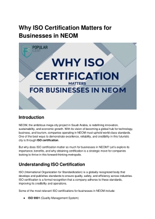 Why ISO Certification Matters for Businesses in NEOM