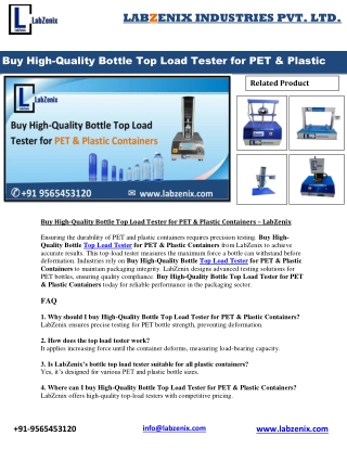 Buy High-Quality Bottle Top Load Tester for PET & Plastic Containers