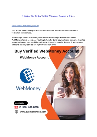 4 Easiest Way To Buy Verified Webmoney Account In This