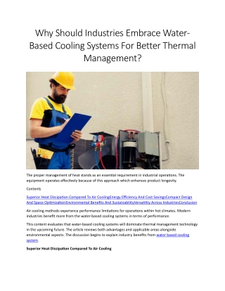 Water based cooling system