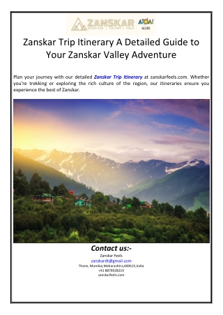 Zanskar Trip Itinerary A Detailed Guide to Your Zanskar Valley Adventure