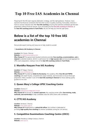 Top 10 Free IAS Academies in Chennai