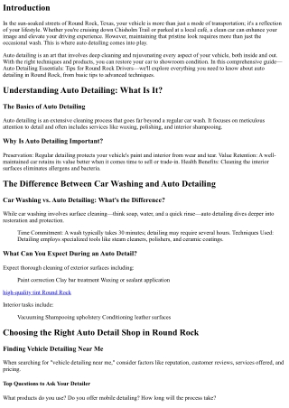 Auto Detailing Essentials: Tips for Round Rock Drivers