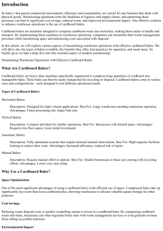 Streamlining Warehouse Operations with Effective Cardboard Balers