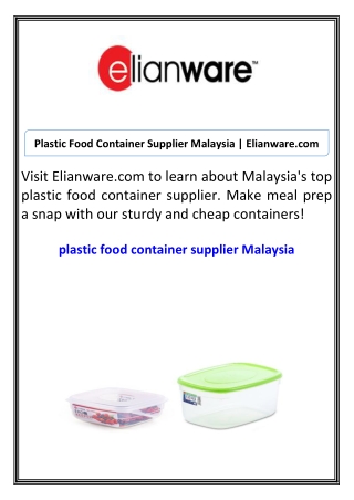 Plastic Food Container Supplier Malaysia Elianware.com