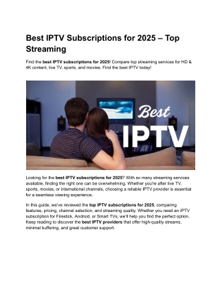 Best IPTV Subscriptions for 2025 – Top Streaming
