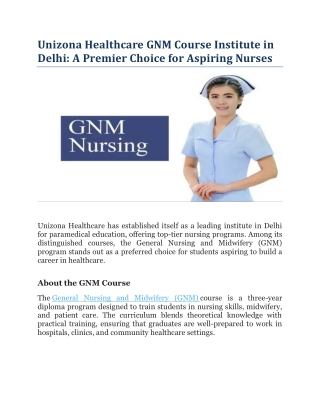 Unizona Healthcare GNM Course Institute in Delhi- A Premier Choice for Aspiring Nurses