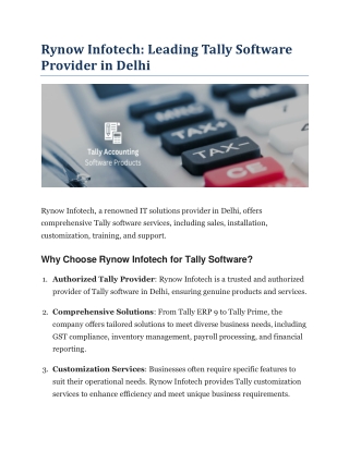 Rynow Infotech Leading Tally Software Provider in Delhi